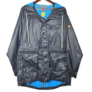 Hugo Boss Orange Parka Jacket Mens 44R Coated Hooded Utility Navy Blue Coat